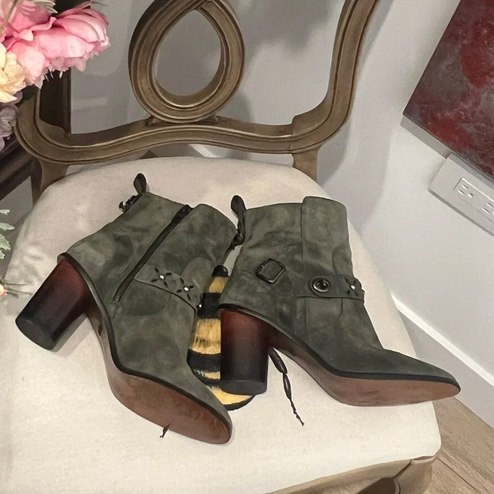Coach 1941 Womens Moto Boots Olive Suede - Picture 4 of 9